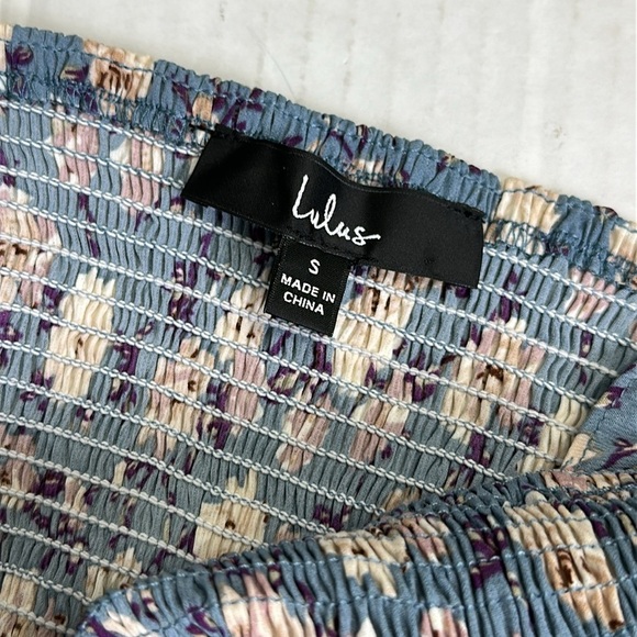 Lulus See Me Bloom Blue Floral Womens Size Small Cut Out Smocked Mini Dress - Picture 7 of 15